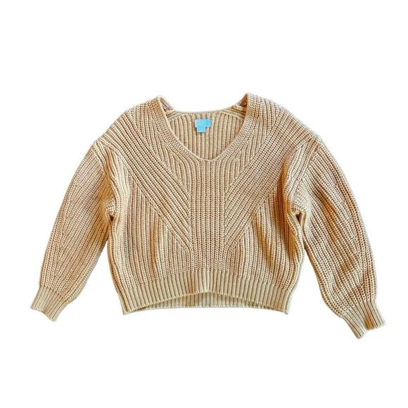 Maeve by Anthropologie Womens V-Neck Sculptured Pullover Sweater in Orange Small - Picture 4 of 7